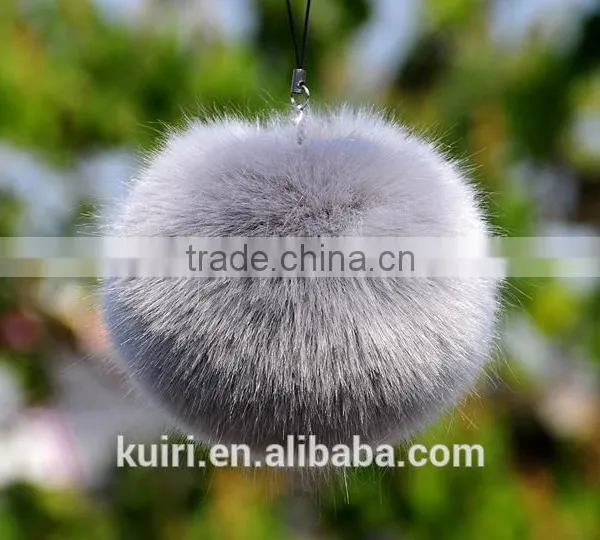 Eco-friendly Hot Sale 8cm Dyed Colour Faux Fur Trimming Furry Pompom Ball Rabbit Fur Keychain photo-3