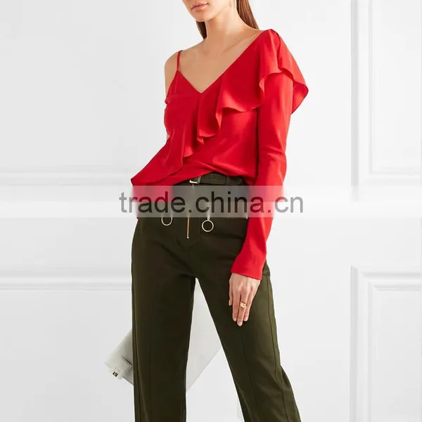 2017 Unique Design Ruffle Blouse Lady Newest Fashion Top photo-3