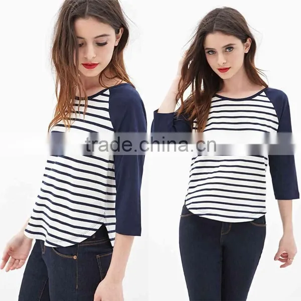OEM Production Woman Tee Shirts Striped Baseball Tee Shirts Wholesale
