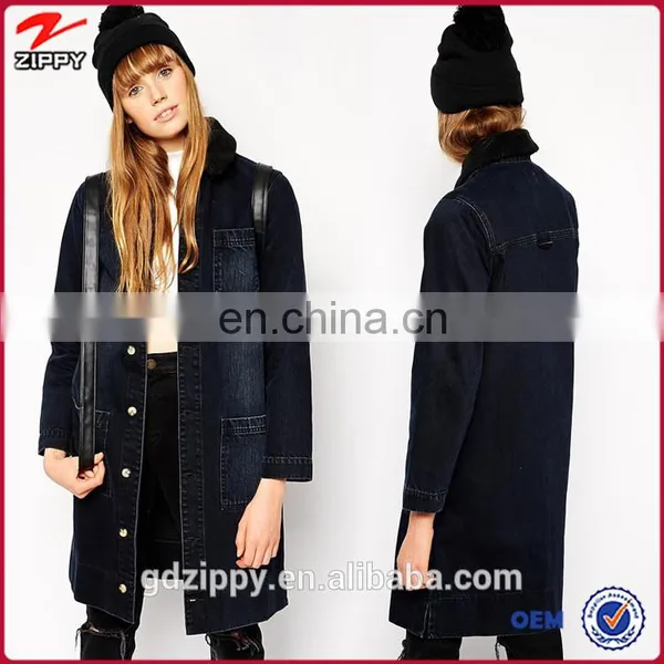 Longline Cut With Patch Pockets Wholesale Women Jean Winter Jacket