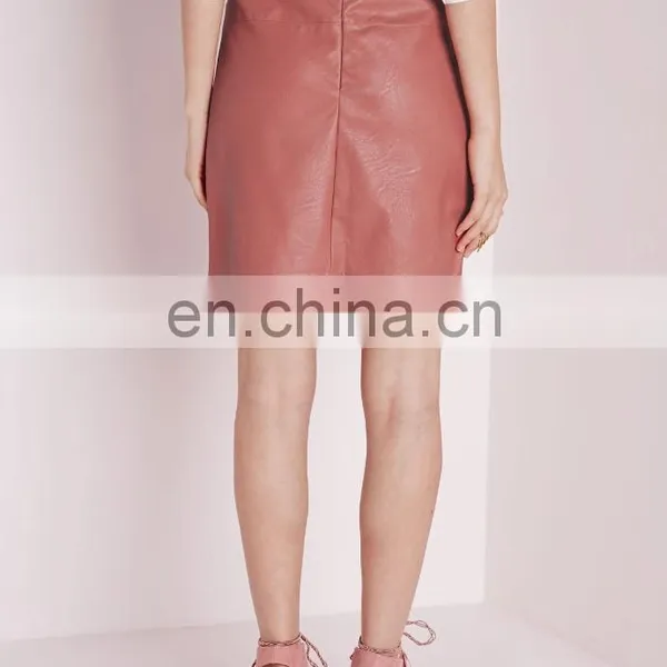 Pink Sexy Mature Woman Leather Mini Skirt photo-6