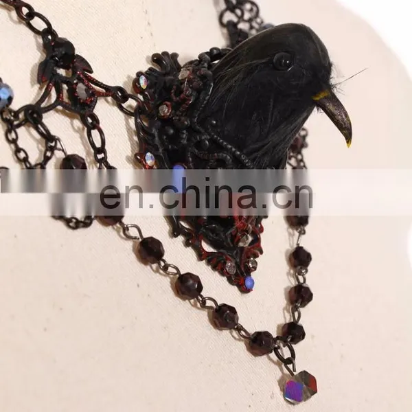 Gothic Bird Necklace With Chains Plastic Crystal Beads and Bird's Head photo-2