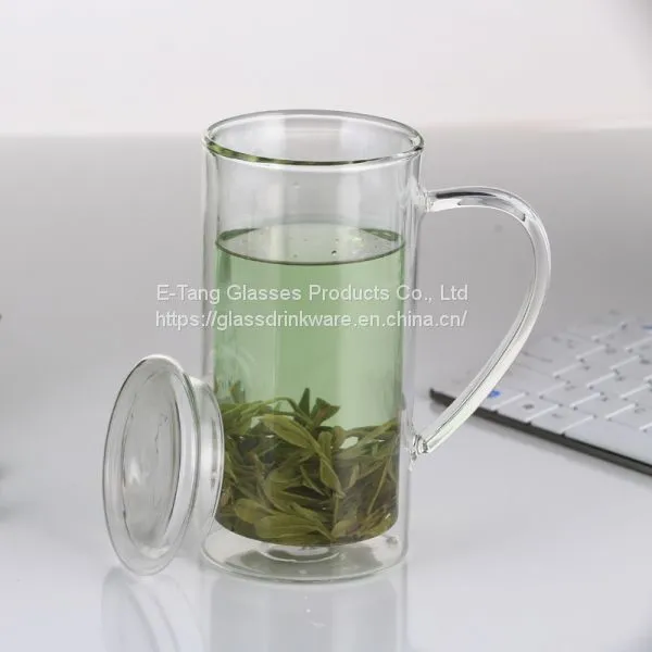 Heat Proof High Borosilicate Double Wall Glass Cup Tumbler Cups With Lid for Tea and Coffee Drinking photo-2