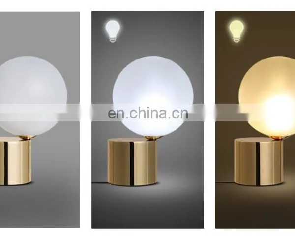 Home Decorative Bedside Lamp Brass Gold Base Round Glass Table Lamp for Living Room photo-3