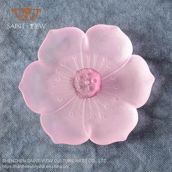 Japanese Style Crystal LIULI Romantic Pink Lotus Coil Plate for Incense Burner Ashtray photo-3