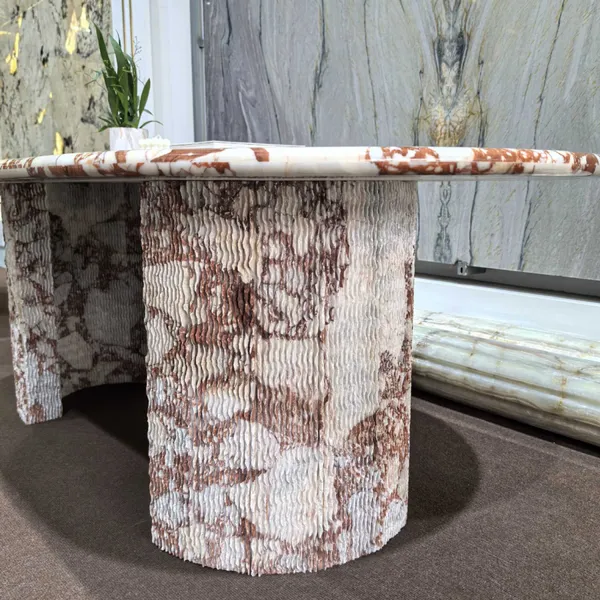 Minimalist Calacatta Red Marble Dining Table and Coffee Table Set Luxury Stone Furniture for Residential and Commercial Projects photo-5