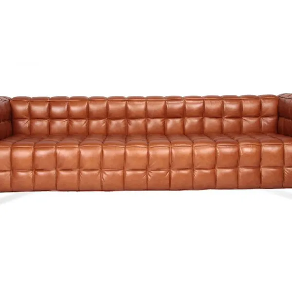 Vintage Kubus 3-Seater Leather Sofa Josef Hoffmann Replica Statement Grid-Tufted Couch for Commercial Spaces