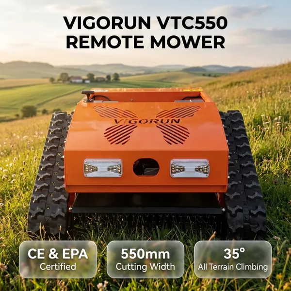 Vigorun VTC550-90 Remote Petrol Grass Mower Euro5 EPA 35° All Terrain All Season Lawn Cutter for Roadside & Orchard