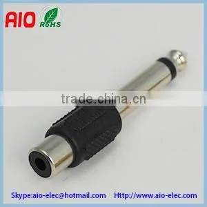 nickel plated black plastic jacket 6.35mm mono plug to RCA female jack,1/4 male plug to RCA socket