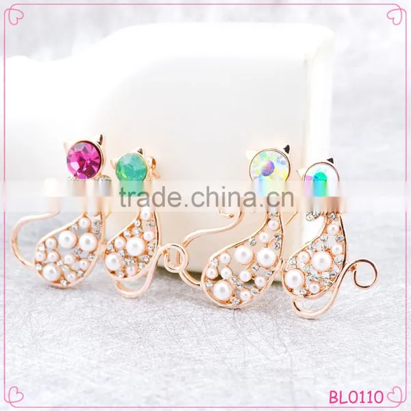 Alloy Brooch Rhinestone Brooch Lovely Double Cat Brooch Pearl Brooch