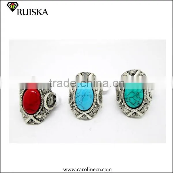 Caroline New Design Vintage Red Turquoise Stone Ring photo-3