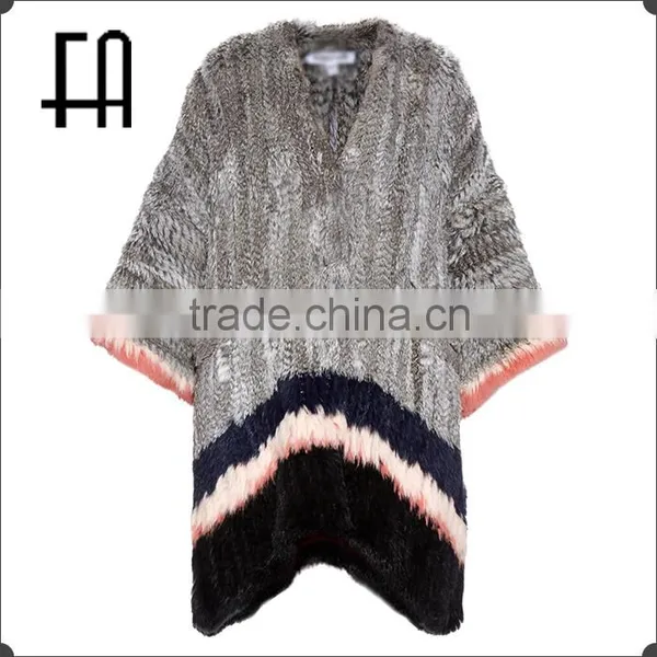 Factory Direct Wholesale Price Lady's Color-block Rabbit Knitted Fur Jacket /rabbit Knitted Fur Coat photo-2