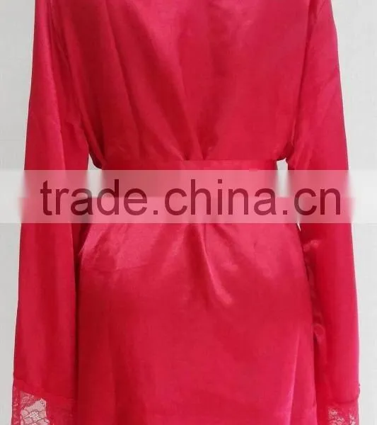 Comfortable Women Pajams for Red Satin Lace Nightdress photo-4