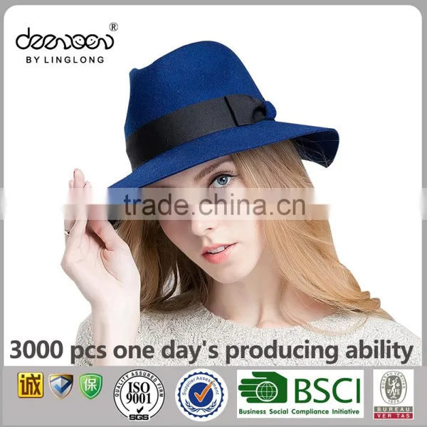 Custom Wide Brim Wool Felt Hat Wholesale Women Men Fedora Hat photo-3