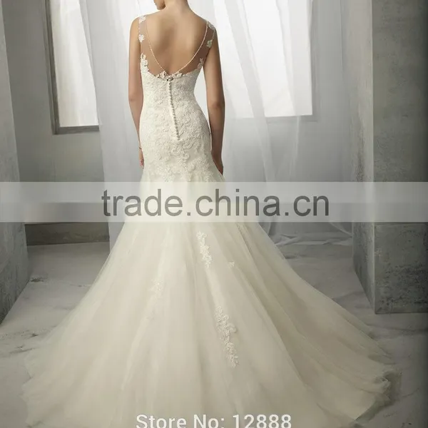 Scoop Neck Backless Mermaid Lace Wedding Dress Vestidos De Novias Bridal Gowns New Arrival photo-2