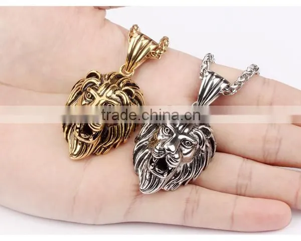 Cool Men Jewellery Stainless Steel Gold Lion Head Pendant photo-5