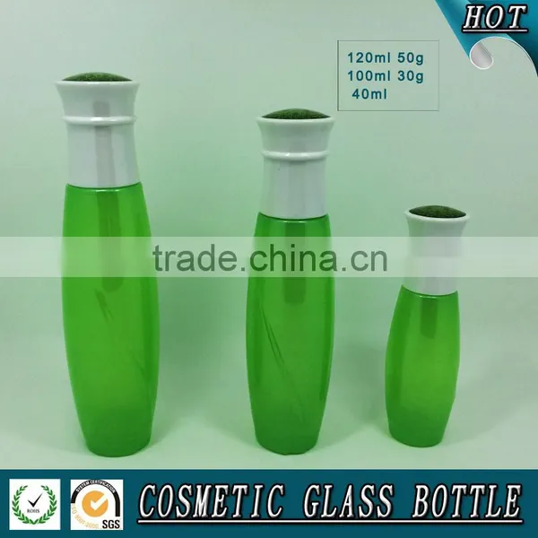 Luxury Cosmetics Packaging Green Colored Cosmetic Glass Bottle and Face Cream Jar photo-3