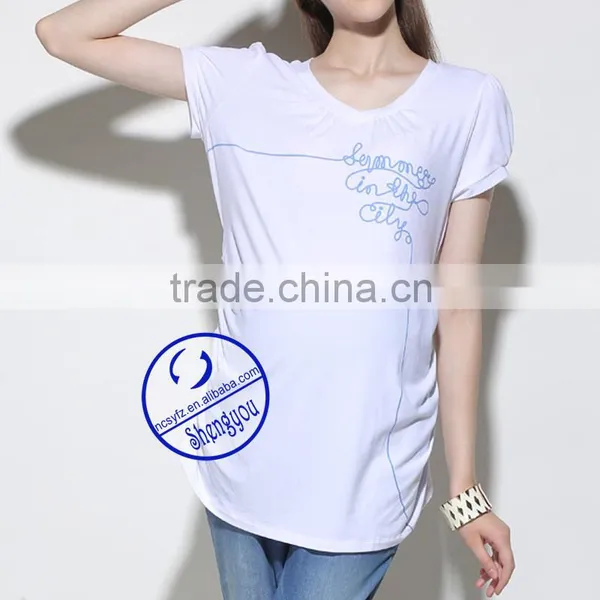 Custom 100% Cotton Jersey Printed Short Sleeve White Maternity t Shirt photo-2