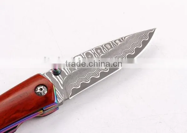 OEM Damascus Steel Pocket Knife With Survival Rope photo-2