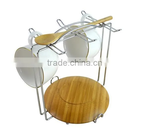 DT031/ Stainless Steel Holder,Ceramic Cup,Bamboo Plate and Spoon Coffee & Tea Set photo-2