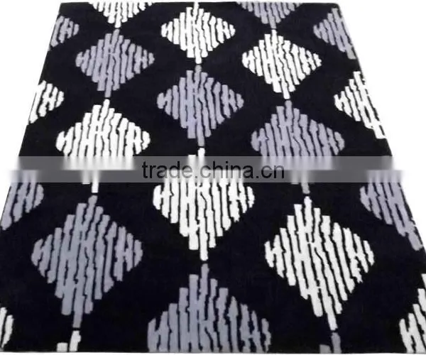 Ikat Design Hand Tufted Cut Pile Wool Carpet, Latex Backed With Cloth photo-6