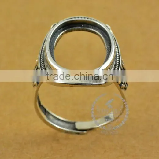 14*19mm 925 Sterling Silver Antiqued Silver Vintage Style Oval Bezel Simple Pattern Ring Base Blank Supplies DIY Finding 1223064 photo-2