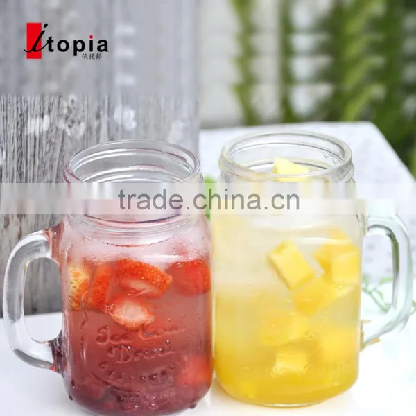 480ml Engraving Clear Glass Mason Jar With Handle photo-3