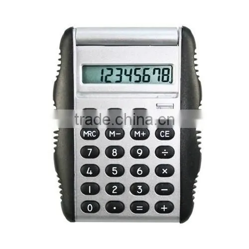 Promotional High Tech 8 Digital Calculator With Rubber Sides and Auto Folding Lid photo-2