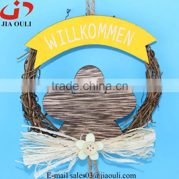 Hot Sales With Wood Flower Rattan Wreath Hanger Easter Decorations photo-2