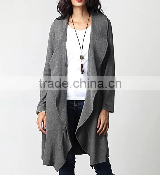 Bulk Wholesale Ladies Women Fashion Long Sleeve Charcoal Drape Cardigan Sweatshirts photo-3