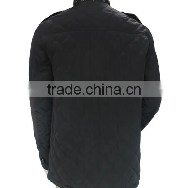 Stand Colar Button and Zipper Multi Pocket Black Jacket With Applique on Sleeve photo-2