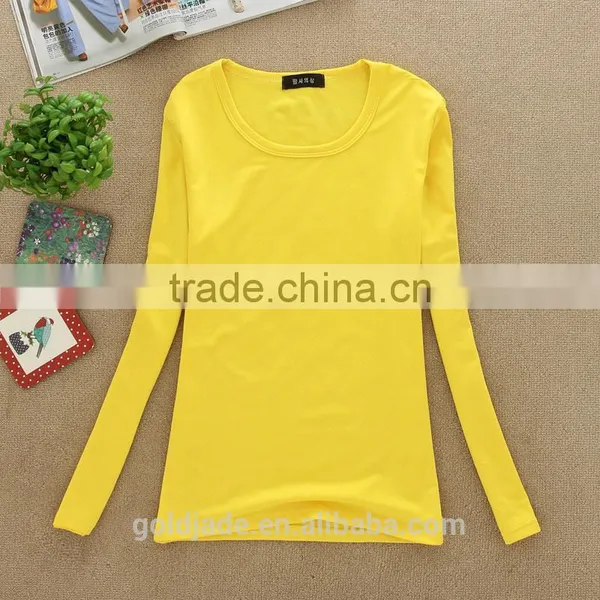 Lady Fashion 100%cotton Top Plain Women Long Sleeve t Shirt photo-2