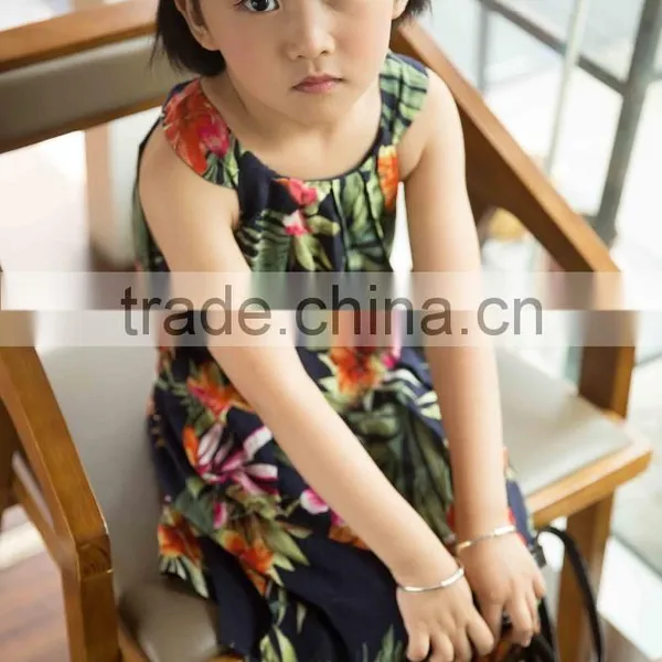 Fashion 2016 Girl Sleeveless Strap Dress Bright Color Printed Flower Girl Dress photo-5