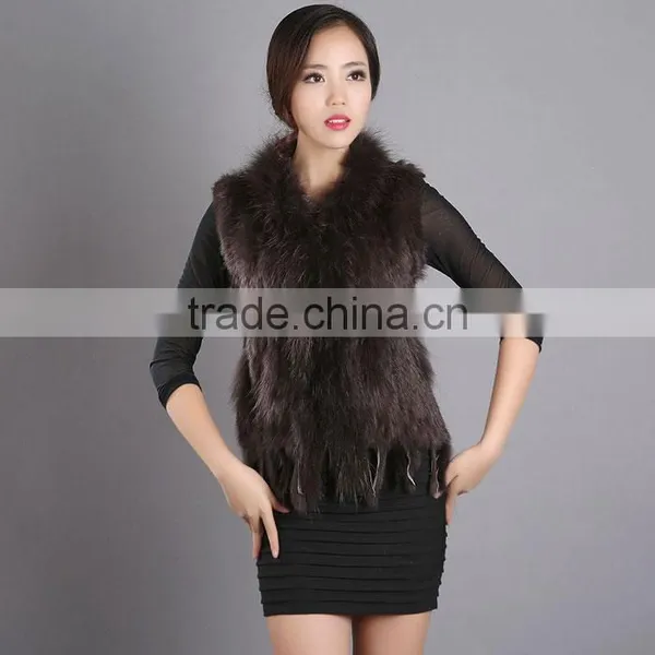 Myfur Women Real Hooded Raccoon And Knitted Rabbit Fur Vest For Lady photo-4