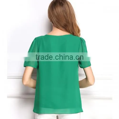 Chiffon Short Sleeve Blouses Womens Blouses 2017 photo-4