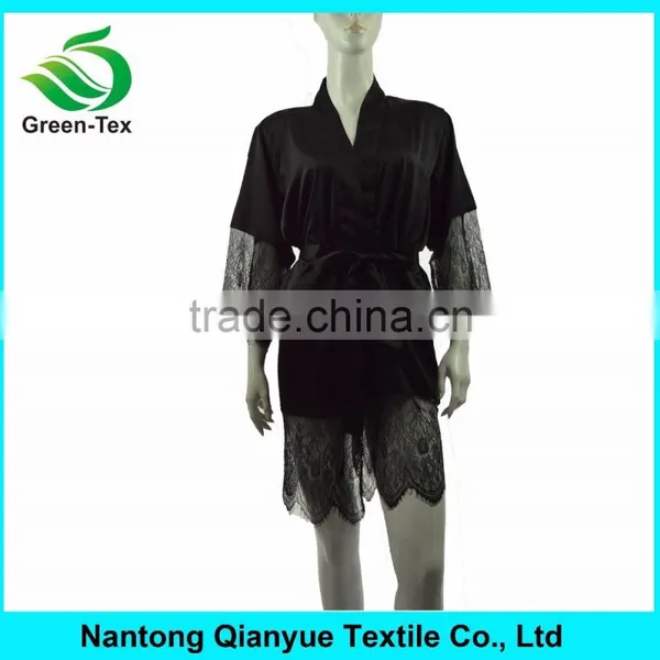 Luxury Noble Matt Satin Lace Kimono Women Robes photo-2