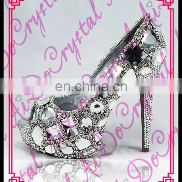 Aidocrystal 2016 Fashion Ladies Pumps Shoes Italian Purple Crystal Diamond Bridal Wedding Jeweled High Heel Shoes and Bag Set photo-6