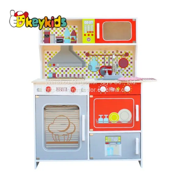 2019 Newly Released Classic Blue Wooden Toy Kitchen Set With Electronic Stove W10C045 photo-5