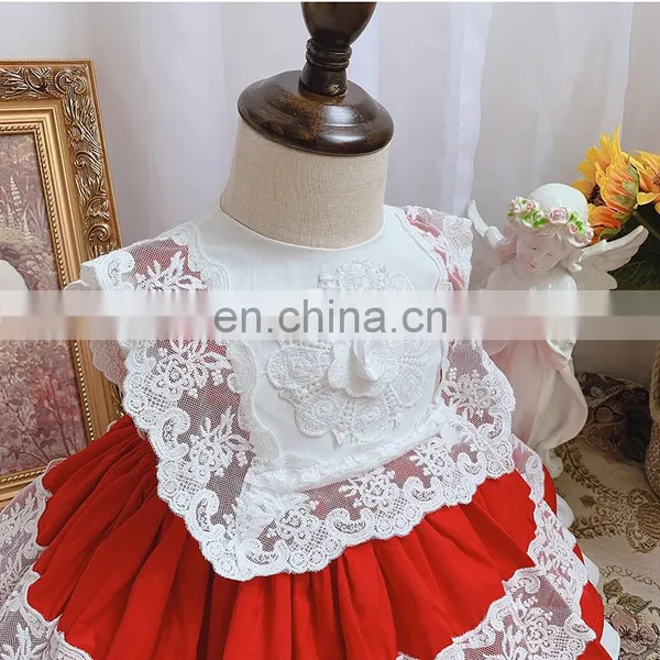 2020 Summer Spanish Lolita Princess Dress Baby Girl Clothes Lace Stitching Red Dress for Girl Birthday Party Vestidos photo-4