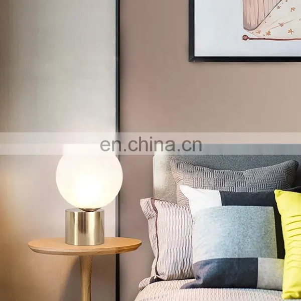 Home Decorative Bedside Lamp Brass Gold Base Round Glass Table Lamp for Living Room photo-4