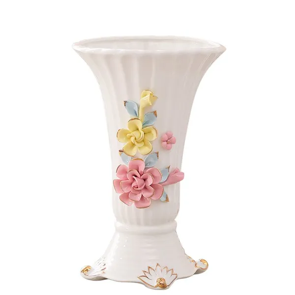 Pink Yellow Lily Rose Morning Glory Hand Made Ceramic Vase Decoration For Living Room photo-2