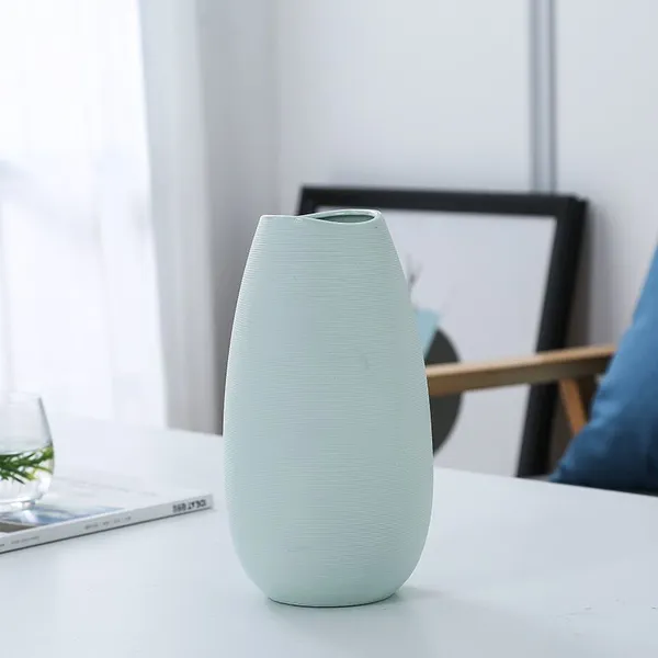 Nordic Modern Simple Minimalism Hand Made Green Blue Pink Ceramic Vase For Hallway Decor photo-3
