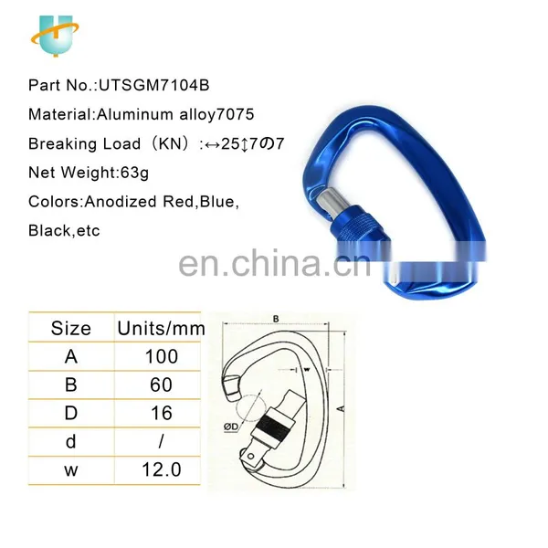 Custom Gold Black 25kn D Ring Locking Rotating Climbing Carabiner Hook,screw-caribiner photo-5