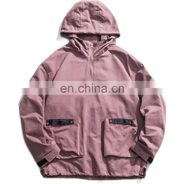 Two Side Pocket Pull Over Fashion Thick Cut and Sew Half Zip up Hoodies