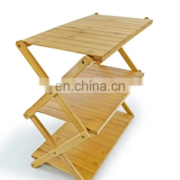 Bamboo Storage Shelf High Quality Collapsible Outdoor 3-layer Bamboo Bag Food Storage Holder & Racks photo-3