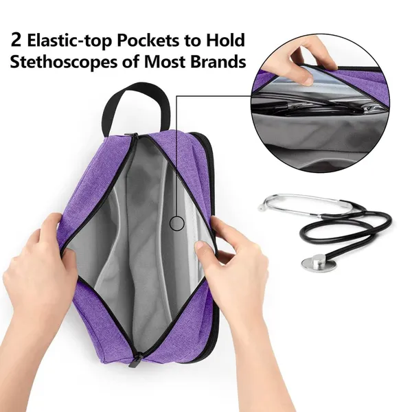 Stethoscope Portable Case Accommodate BP Cuffs or 2 Stethoscopes, Compatible With 3M Littmann/ADC/MDF, Medical Case With Extra Pocket for Nurse Accessories, Essentials for Nurses, Doctors, Purple photo-2