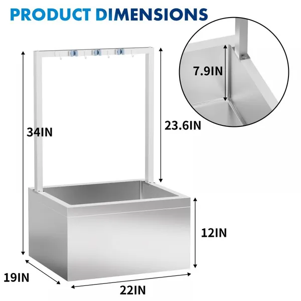 Stainless Steel Floor Mop Sink With Cleaning Tool Rack photo-3
