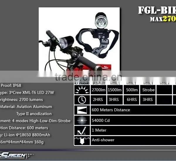 Rechargeable 8800mah 18650 3xCree T6 3 LED Bike Flashlight photo-2