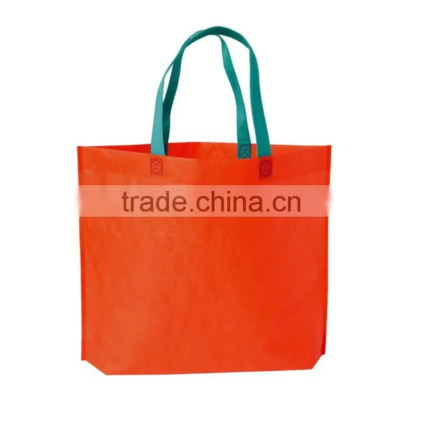 80g-120g Orange Non Woven Bag Printing Customized With Blue Handle