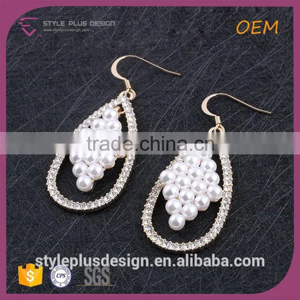 E78066I01 Fashion Pearl Shiny Gold Plated Stud Alloy Oval Guttiform Waterdrop Style Earring Beads Set photo-3